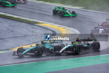 03/11/2024 - 14 ALONSO Fernando (spa), Aston Martin F1 Team AMR24, 44 HAMILTON Lewis (gbr), Mercedes AMG F1 Team W15, action during the Formula 1 Grande Premio de Sao Paulo 2024, 21th round of the 2024 Formula One World Championship from November 1 to 3, 2024 on the Interlagos Circuit, in Sao Paulo, Brazil - F1 - SAO PAULO GRAND PRIX 2024 - FORMULA 1 - MOTORI