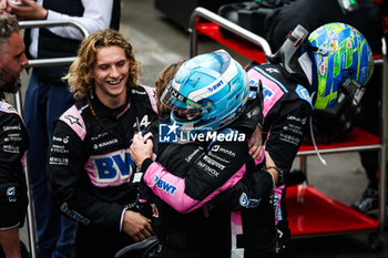 03/11/2024 - OCON Esteban (fra), Alpine F1 Team A524, portrait celebrating podium with GASLY Pierre (fra), Alpine F1 Team A524, portrait, during the Formula 1 Grande Premio de Sao Paulo 2024, 21th round of the 2024 Formula One World Championship from November 1 to 3, 2024 on the Interlagos Circuit, in Sao Paulo, Brazil - F1 - SAO PAULO GRAND PRIX 2024 - FORMULA 1 - MOTORI