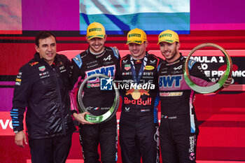 03/11/2024 - VERSTAPPEN Max (ned), Red Bull Racing RB20, OCON Esteban (fra), Alpine F1 Team A524, GASLY Pierre (fra), Alpine F1 Team A524, portrait podium during the Formula 1 Grande Premio de Sao Paulo 2024, 21th round of the 2024 Formula One World Championship from November 1 to 3, 2024 on the Interlagos Circuit, in Sao Paulo, Brazil - F1 - SAO PAULO GRAND PRIX 2024 - FORMULA 1 - MOTORI