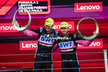 03/11/2024 - OCON Esteban (fra), Alpine F1 Team A524, portrait celebrating podium with GASLY Pierre (fra), Alpine F1 Team A524, portrait, during the Formula 1 Grande Premio de Sao Paulo 2024, 21th round of the 2024 Formula One World Championship from November 1 to 3, 2024 on the Interlagos Circuit, in Sao Paulo, Brazil - F1 - SAO PAULO GRAND PRIX 2024 - FORMULA 1 - MOTORI