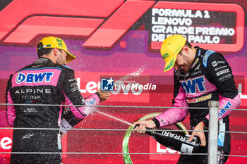 03/11/2024 - GASLY Pierre (fra), Alpine F1 Team A524, OCON Esteban (fra), Alpine F1 Team A524, portrait podium during the Formula 1 Grande Premio de Sao Paulo 2024, 21th round of the 2024 Formula One World Championship from November 1 to 3, 2024 on the Interlagos Circuit, in Sao Paulo, Brazil - F1 - SAO PAULO GRAND PRIX 2024 - FORMULA 1 - MOTORI