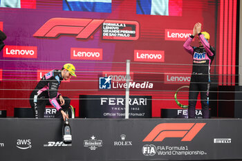 03/11/2024 - podium OCON Esteban (fra), Alpine F1 Team A524, GASLY Pierre (fra), Alpine F1 Team A524, portrait during the Formula 1 Grande Premio de Sao Paulo 2024, 21th round of the 2024 Formula One World Championship from November 1 to 3, 2024 on the Interlagos Circuit, in Sao Paulo, Brazil - F1 - SAO PAULO GRAND PRIX 2024 - FORMULA 1 - MOTORI