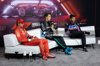 2024-11-23 - Press conference RUSSELL George (gbr), Mercedes AMG F1 Team W15, portrait SAINZ Carlos (spa), Scuderia Ferrari SF-24, portrait GASLY Pierre (fra), Alpine F1 Team A524, portrait during the Formula 1 Heineken Silver Las Vegas Grand Prix 2024, 22th round of the 2024 Formula One World Championship from November 21 to 23, 2024 on the Las Vegas Strip Circuit, in Las Vegas, United States of America - F1 - LAS VEGAS GRAND PRIX 2024 - FORMULA 1 - MOTORS