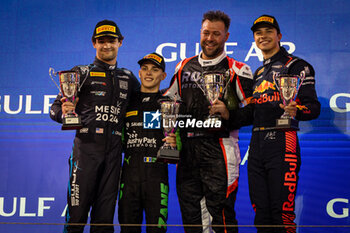 2024-03-01 - MALONEY Zane (bar), Rodin Motorsport, Dallara F2 2024, podium, portrait with CRAWFORD Jak (usa), DAMS Lucas Oil and MARTI Pepe (spa), Campos Racing during the 1st round of the 2024 FIA Formula 2 Championship from February 29 to March 2, 2023 on the Bahrain International Circuit, in Sakhir, Bahrain - AUTO - FORMULA 2 2024 - BAHRAIN - FORMULA 2 - MOTORS
