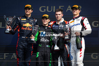 2024-03-02 - MALONEY Zane (bar), Rodin Motorsport, Dallara F2 2024, podium, portrait with MARTI Pepe (spa), Campos Racing and ARON Paul (est), Hitech Pulse-Eigt during the 1st round of the 2024 FIA Formula 2 Championship from February 29 to March 2, 2023 on the Bahrain International Circuit, in Sakhir, Bahrain - AUTO - FORMULA 2 2024 - BAHRAIN - FORMULA 2 - MOTORS