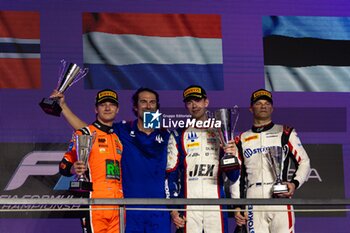 2024-03-08 - VERSCHOOR Richard (nld), Trident, Dallara F2 2024, HAUGER Dennis (nor), MP Motorsport, Dallara F2 2024 and VERSCHOOR Richard (nld), Trident, Dallara F2 2024, portrait, podium during the 2nd round of the 2024 FIA Formula 2 Championship from March 7 to 9, 2024 on the Jeddah Corniche Circuit, in Jeddah, Saudi Arabia - AUTO - FORMULA 2 2024 - JEDDAH - FORMULA 2 - MOTORS