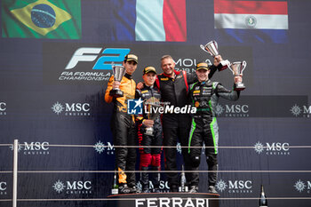 2024-05-19 - HADJAR Isack (fra), Campos Racing, Dallara F2 2024, portrait BORTOLETO Gabriel (bra), Invicta Racing, Dallara F2 2024, portrait DURKSEN Joshua (pry), PHM AIX Racing, Dallara F2 2024, portrait podium during the 4th round of the 2024 FIA Formula 2 Championship from May 17 to 19, 2024 on the Autodromo Enzo e Dino Ferrari, in Imola, Italy - AUTO - FORMULA 2 2024 - IMOLA - FORMULA 2 - MOTORS