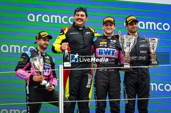 2024-06-22 - MARTINS Victor (fra), ART Grand Prix, Dallara F2 2024, CORREA Juan Manuel (usa), DAMS Lucas Oil, Dallara F2 2024, MAINI Kush (ind), Invicta Racing, Dallara F2 2024, portrait, podium during the 6th round of the 2024 FIA Formula 2 Championship from June 21 to 23, 2024 on the Circuit de Barcelona-Catalunya, in Montmeló, Spain - AUTO - FORMULA 2 2024 - BARCELONA - FORMULA 2 - MOTORS