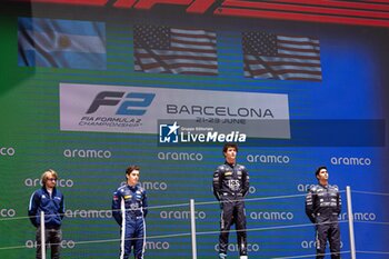 2024-06-23 - CRAWFORD Jak (usa), DAMS Lucas Oil, Dallara F2 2024, COLAPINTO Franco (arg), MP Motorsport, Dallara F2 2024, CORREA Juan Manuel (usa), DAMS Lucas Oil, Dallara F2 2024, portrait, podium during the 6th round of the 2024 FIA Formula 2 Championship from June 21 to 23, 2024 on the Circuit de Barcelona-Catalunya, in Montmeló, Spain - AUTO - FORMULA 2 2024 - BARCELONA - FORMULA 2 - MOTORS