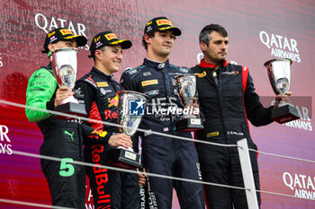 2024-07-07 - HADJAR Isack (fra), Campos Racing, Dallara F2 2024, portrait CRAWFORD Jak (usa), DAMS Lucas Oil, Dallara F2 2024, portrait MALONY Zane (bar), Rodin Motorsport, Dallara F2 2024, portrait podium trophy during the 8th round of the 2024 FIA Formula 2 Championship from July 5 to 7, 2024 on the Silverstone Circuit, in Silverstone, United Kingdom - AUTO - FORMULA 2 2024 - SILVERSTONE - FORMULA 2 - MOTORS