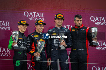 2024-07-07 - HADJAR Isack (fra), Campos Racing, Dallara F2 2024, MALONY Zane (bar), Rodin Motorsport, Dallara F2 2024 and CRAWFORD Jak (usa), DAMS Lucas Oil, Dallara F2 2024, portrait, podium during the 8th round of the 2024 FIA Formula 2 Championship from July 5 to 7, 2024 on the Silverstone Circuit, in Silverstone, United Kingdom - AUTO - FORMULA 2 2024 - SILVERSTONE - FORMULA 2 - MOTORS