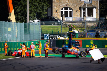 2024-07-28 - 03 BEARMAN Oliver (gbr), Prema Racing, Dallara F2 2024 and 21 MARTI Pepe (spa), Campos Racing, Dallara F2 2024, action, crash, accident, during the 10th round of the 2024 FIA Formula 2 Championship from July 26 to 28, 2024 on the Circuit de Spa-Francorchamps, in Stavelot, Belgium - AUTO - FORMULA 2 2024 - SPA-FRANCORCHAMPS - FORMULA 2 - MOTORS