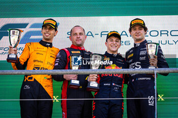 2024-07-28 - HADJAR Isack (fra), Campos Racing, Dallara F2 2024, BORTOLETO Gabriel (bra), Invicta Racing, Dallara F2 2024, CRAWFORD Jak (usa), DAMS Lucas Oil, Dallara F2 2024, portrait, podium during the 10th round of the 2024 FIA Formula 2 Championship from July 26 to 28, 2024 on the Circuit de Spa-Francorchamps, in Stavelot, Belgium - AUTO - FORMULA 2 2024 - SPA-FRANCORCHAMPS - FORMULA 2 - MOTORS