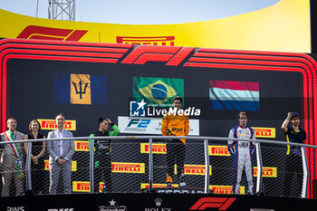 2024-09-01 - BORTOLETO Gabriel (bra), Invicta Racing, Dallara F2 2024, VERSCHOOR Richard (nld), Trident, Dallara F2 2024, MALONY Zane (bar), Rodin Motorsport, Dallara F2 2024, portrait, podium during the 11th round of the 2024 FIA Formula 2 Championship from August 30 to September 1, 2024 on the Autodromo Nazionale Monza, in Monza, Italy - AUTO - FORMULA 2 2024 - MONZA - FORMULA 2 - MOTORS