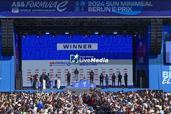 2024-05-12 - DA COSTA Antonio Felix (prt), TAG HEUER Porsche Formula E Team, Porsche 99X Electric, portrait CASSIDY Nick (nzl), Jaguar TCS Racing, Jaguar I-Type 6, portrait ROWLAND Oliver (gbr), Nissan Formula E Team, Nissan e-4ORCE 04, portrait podium, during the 2024 Berlin ePrix, 7th meeting of the 2023-24 ABB FIA Formula E World Championship, on the Tempelhof Airport Street Circuit from May 10 to 12, 2024 in Berlin, Germany - 2024 FORMULA E BERLIN EPRIX - FORMULA E - MOTORS