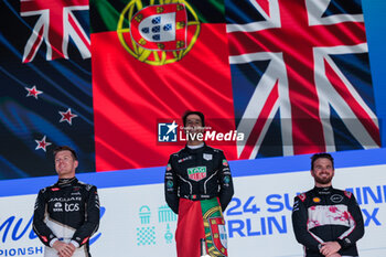 2024-05-12 - DA COSTA Antonio Felix (prt), TAG HEUER Porsche Formula E Team, Porsche 99X Electric, portrait CASSIDY Nick (nzl), Jaguar TCS Racing, Jaguar I-Type 6, portrait ROWLAND Oliver (gbr), Nissan Formula E Team, Nissan e-4ORCE 04, portrait at the podium during the 2024 Berlin ePrix, 7th meeting of the 2023-24 ABB FIA Formula E World Championship, on the Tempelhof Airport Street Circuit from May 10 to 12, 2024 in Berlin, Germany - 2024 FORMULA E BERLIN EPRIX - FORMULA E - MOTORS