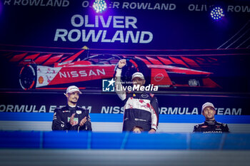 2024-07-21 - WEHRLEIN Pascal (ger), TAG HEUER Porsche Formula E Team, Porsche 99X Electric, portrait, ROWLAND Oliver (gbr), Nissan Formula E Team, Nissan e-4ORCE 04, portrait, EVANS Mitch (nzl), Jaguar TCS Racing, Jaguar I-Type 6, portrait podium, celebration portrait during the 2024 Hankook London ePrix, 10th meeting of the 2023-24 ABB FIA Formula E World Championship, on the ExCeL London from June 18 to 21, 2024 in London, United Kingdom - 2024 FORMULA E LONDON EPRIX - FORMULA E - MOTORS