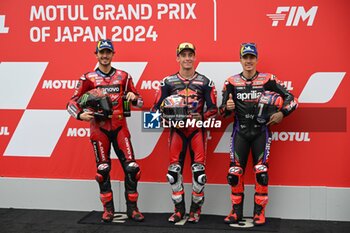 2024-10-05 - Qualifying for Motul Grand Prix of Japan of MotoGP at Motegi Circuit. October 05, 2024 In picture: Pedro Acosta , Francesco Bagnaia and Maverick Vi?ales Clasificacion del Gran Premio Motul de MotoGP de Japon en el circuito de Motegi. 5 de Octubre de 2024 POOL/ MotoGP.com / Cordon Press Images will be for editorial use only. Mandatory credit: ?MotoGP.com Cordon Press Cordon Press - QUALIFYING MOTOGP JAPAN GRAND PRIX - MOTOGP - MOTORS