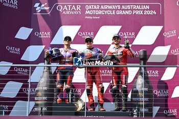 2024-10-20 - Races of Qatar Airways Australian Grand Prix of MotoGP at Phillip Island Circuit. Australia October 20, 2024 In picture: Marc Marquez and Jorge Martin and Francesco Bagnaia Carreras del Gran Premio Qatar Airways de MotoGP de Australia en el circuito de Phillip Island. 20 de Octubre de 2024 POOL/ MotoGP.com / Cordon Press Images will be for editorial use only. Mandatory credit: ?MotoGP.com Cordon Press Cordon Press - RACES MOTOGP AUSTRALIAN GRAND PRIX - MOTOGP - MOTORS