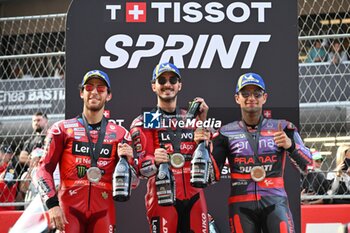 16/11/2024 - Sprint Race of Motul Solidarity Grand Prix of Barcelona of MotoGP at Barcelona-Catalunya Circuit. November 16 2024. In picture: Francesco Bagnaia , Jorge Martin and Enea Bastianini Carrera al Sprint del Gran Premio Solidario Motul de MotoGP de Barcelona en el Circuito de Barcelona-Catalunya. 16 de Noviembre de 2024 POOL/ MotoGP.com / Cordon Press Images will be for editorial use only. Mandatory credit: ?MotoGP.com Cordon Press - SPRINT RACE MOTOGP SOLIDARITY GRAND PRIX OF BARCELONA - MOTOGP - MOTORI