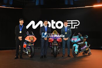 17/11/2024 - The 2024 MotoGP? Awards took place on Sunday night in Barcelona as we witnessed this season?s Champions collect their medals at the Museu Nacional d'Art de Catalunya, Barcelona, Spain 17 November 2024. In picture: MotoGP Jorge Martin, Moto2 Ai Ogura and Moto3 David Alonso El domingo por la noche se celebraron los premios MotoGP? 2024 en Barcelona, ??donde pudimos ver a los campeones de esta temporada recoger sus medallas en el Museu Nacional d'Art de Catalunya, Barcelona, ??Espa?a, 17 de noviembre de 2024 POOL/ MotoGP.com / Cordon Press Images will be for editorial use only. Mandatory credit: ?MotoGP.com Cordon Press *** Local Caption *** MotoGP? Awards Champions collect their medals - MOTOGP AWARDS CHAMPIONS COLLECT THEIR MEDALS - MOTOGP - MOTORI