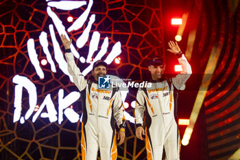 2024-01-19 - 408 SEAIDAN Yasir (sua), METGE Adrien (fra), MMP, BRP Can-Am Maverick XRS Turbo, FIA SSV, FIA W2RC, portrait during the Final Podium of the Dakar 2024 on January 19, 2024 in Yanbu, Saudi Arabia - DAKAR 2024 - FINAL PODIUM - RALLY - MOTORS