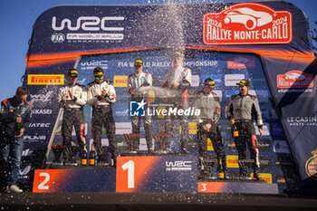2024-01-28 - Driver Sebastien Ogier (Fra) and Vincent LandaisThierry Neuville (Bel) and Martijn Wydaeghe (Bel) ,Elfyn Evans (Gb) and Scott Martin (Gb),The Final Podium Power Stage During Fia World Rally Championship Wrc Rallye Automobile Monte-Carlo 2024 28 January Gap , France - FIA WORLD RALLY CHAMPIONSHIP WRC RALLYE AUTOMOBILE MONTE-CARLO 2024  - RALLY - MOTORS