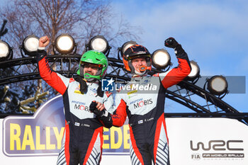 2024-02-18 - Driver Esapekka Lappi Co-Driver And Janne Ferm Of The Hyundai Shell Mobis World Rally Team, Hyundaii20 N Rally1 Hybrid, In Celebrating The Final Podium ,Compete During Fia World Rally Championship Wrc Rally Sweden 2024 18 February , Umea Sweden - FIA WORLD RALLY CHAMPIONSHIP WRC RALLY SWEDEN 2024  - RALLY - MOTORS