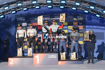 2024-02-18 - Elfyn Evans and Co-Driver Scott Martin and Esapekka Lappi Co-Driver and Janne Ferm and Adrien Fourmaux and Co-Driver Alexandre Coria,In Celebrating The Final Podium ,Compete During Fia World Rally Championship Wrc Rally Sweden 2024 18 February , Umea Sweden - FIA WORLD RALLY CHAMPIONSHIP WRC RALLY SWEDEN 2024  - RALLY - MOTORS