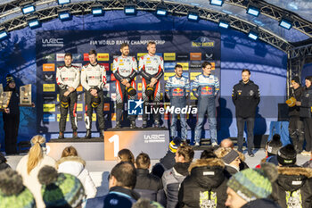 2024-02-18 - LAPPI Esapekka, Hyundai I20 Rally1, portrait, EVANS Elfyn, Toyota GR Yaris Rally1, portrait, FOURMAUX Adrien, Ford Puma Rally1, portrait, podium, portrait during the Rally Sweden 2024, 2nd round of the 2024 WRC World Rally Car Championship, from February 15 to 18, 2024 at Umea, Sweden - AUTO - WRC - RALLY SWEDEN 2024 - RALLY - MOTORS