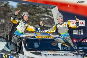 2024-02-18 - 51 Mille JOHANSSON, Johan GRÖNVALL, Ford Fiesta Rally3, podium, portrait during the Rally Sweden 2024, 2nd round of the 2024 WRC World Rally Car Championship, from February 15 to 18, 2024 at Umea, Sweden - AUTO - WRC - RALLY SWEDEN 2024 - RALLY - MOTORS
