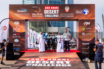 2024-02-26 - 406 BUSI Rebecca (ITA), LAFUENTE Sergio (URY), Onlyfans Racing, BRP Can-Am Maverick XRS TURBO RR, FIA W2RC, ambiance during the starting podium of the 2024 Abu Dhabi Desert Challenge, on February 26, 2024 in Abu Dhabi, United Arab Emirates - W2RC - ABU DHABI DESERT CHALLENGE 2024 - RALLY - MOTORS