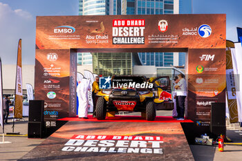 2024-02-26 - 201 DE MEVIUS Guillaume (BEL), PANSERI Xavier (FRA), Overdrive Racing, Toyota Hilux Overdrive, FIA W2RC, ambiance during the starting podium of the 2024 Abu Dhabi Desert Challenge, on February 26, 2024 in Abu Dhabi, United Arab Emirates - W2RC - ABU DHABI DESERT CHALLENGE 2024 - RALLY - MOTORS
