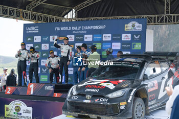 2024-03-31 - Driver Takamoto Katsuta And Co-DriverAaron Johnston And Drive Kalle Rovanpera And Co-Driver Jonne Halttunen And Driver Adrien Fourmaux And Co-Driver Alexandre Coria,The Final Podium Power Stage ,During Fia World Rally Championship Wrc Safari Rally Kenya 2024 31 March, Naivasha, Kenya - FIA WORLD RALLY CHAMPIONSHIP WRC  SAFARI RALLY KENYA 2024  - RALLY - MOTORS