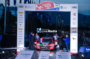 2024-04-18 - The Driver Andreas Mikkelsen And Co-Driver Torstein Eriksen Of The Team Hyundai Shell Mobis World Rally Team,Hyundaii20 N Rally1 Hybrid,Ceremonial Start in Zagreb,During Fia World Rally Championship Wrc Rally Croatia 2024 18 April , Zagreb Croatia - FIA WORLD RALLY CHAMPIONSHIP WRC RALLY CROATIA  2024 - RALLY - MOTORS
