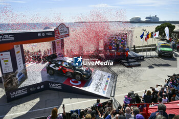 2024-05-12 - 17 OGIER Sebastien, LANDAIS Vincent, Toyota GR Yaris Rally1, 08 TANAK Ott, JARVEOJA Martin, Hyundai I20 Rally1, 11 NEUVILLE Thierry, WYDAEGHE Martijn, Hyundai I20 Rally1, podium, portrait Matosinhos during the Rally de Portugal 2024, 5th round of the 2024 WRC World Rally Car Championship, from May 9 to 12, 2024 at Matoshinhos, Portugal - AUTO - WRC - RALLY DE PORTUGAL 2024 - RALLY - MOTORS