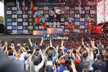 2024-05-12 - 08 TANAK Ott, JARVEOJA Martin, Hyundai I20 Rally1, 11 NEUVILLE Thierry, WYDAEGHE Martijn, Hyundai I20 Rally1, 17 OGIER Sebastien, LANDAIS Vincent, Toyota GR Yaris Rally1, podium, portrait powerstage during the Rally de Portugal 2024, 5th round of the 2024 WRC World Rally Car Championship, from May 9 to 12, 2024 at Matoshinhos, Portugal - AUTO - WRC - RALLY DE PORTUGAL 2024 - RALLY - MOTORS