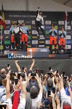 2024-05-12 - 08 TANAK Ott, JARVEOJA Martin, Hyundai I20 Rally1, 11 NEUVILLE Thierry, WYDAEGHE Martijn, Hyundai I20 Rally1, 17 OGIER Sebastien, LANDAIS Vincent, Toyota GR Yaris Rally1, podium, portrait powerstage during the Rally de Portugal 2024, 5th round of the 2024 WRC World Rally Car Championship, from May 9 to 12, 2024 at Matoshinhos, Portugal - AUTO - WRC - RALLY DE PORTUGAL 2024 - RALLY - MOTORS