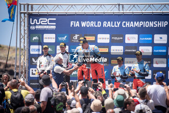 2024-06-02 - Sebastien OGIER ,Vincent LANDAIS,Ott TANAK,Martin JARVEOJA,Daniel SORDO,Candido CARRERA celebrating a podium of Rally Italia Sardegna 2024 - WRC - RALLY D'ITALIA SARDEGNA - RALLY - MOTORS