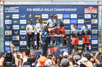 2024-06-02 - Driver Sebastien Ogier And Co-Driver Vincent Landais And Ott Tanak And Co-Driver Martin Jarveoja And Dani Sordo And Co-Driver Carrera Candido,The Final PodiumPower Stage During Fia World Rally Championship Wrc Rally Italia Sardegna 2024 02 June, Alghero Italy - FIA WORLD RALLY CHAMPIONSHIP WRC RALLY ITALIA SARDEGNA 2024  - RALLY - MOTORS