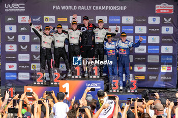 2024-06-30 - Jari-Matti Latvala Team Principal And Driver Elfyn Evans And Co-Driver Scott Martin ,And Kalle Rovanpera And Co-Driver Jonne Halttunen And Driver Adrien Fourmaux And Co-Driver , The Final Podium,During Fia World Rally Championship Wrc Orlen 80Th Rally Poland 2024 ,30 June,Mikolajki Poland -  FIA WORLD RALLY CHAMPIONSHIP WRC ORLEN 80TH RALLY POLAND 2024 - RALLY - MOTORS