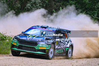 2024-07-19 - Drive Oliver Solber And Co-Driver Elliott Edmondson Of The Team Toksport Wrt 2 ,Skoda Fabia Rs Rally2,Face The 1st, Of The Race, During Fia World Rally Championship WRC Tet Rally Latvia 2024 19 July Riga Latvia - FIA WORLD RALLY CHAMPIONSHIP  WRC TET RALLY LATVIA 2024 - RALLY - MOTORS