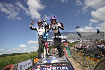 2024-07-21 - Drive Kalle Rovanpera And Co-Driver Jonne Halttunen Of The Team Toyota Gazoo Racing Wrt Are Driving The Toyota Gr Yaris Rally1 Hybrid Celebrating The Final Podium,During Fia World Rally Championship WRC Tet Rally Latvia 2024 21 July Riga Latvia - FIA WORLD RALLY CHAMPIONSHIP  WRC TET RALLY LATVIA 2024 - RALLY - MOTORS