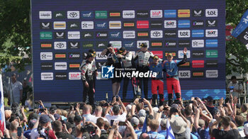 2024-07-21 - Driver Sebastien Ogier And Co-Driver Vincent Landais And Rovanpera And Co-Driver Jonne Halttunen And Driver Ott Tanak And Co-Driver Martin JarveojaCelebrating The Final Podium,During Fia World Rally Championship WRC Tet Rally Latvia 2024 21 July Riga Latvia - FIA WORLD RALLY CHAMPIONSHIP  WRC TET RALLY LATVIA 2024 - RALLY - MOTORS