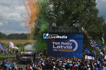 2024-07-21 - Drive Kalle Rovanpera And Co-Driver Jonne Halttunen Of The Team Toyota Gazoo Racing Wrt Are Driving The Toyota Gr Yaris Rally1 Hybrid Celebrating The Final Podium,During Fia World Rally Championship WRC Tet Rally Latvia 2024 21 July Riga Latvia - FIA WORLD RALLY CHAMPIONSHIP  WRC TET RALLY LATVIA 2024 - RALLY - MOTORS