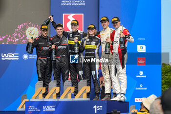 08/09/2024 - Drive Robert Virves Co-Driver Aleks Lesk And Driver Sami Pajari And Co-Driver Enni Malkonen And Drive Yohan Rossel And Co-Driver Arnaud Dunand,Celebrating The Final Podium Rally2 In Lamia,During Fia World Rally Championship Wrc Eko Acropolis Rally Greece 2024 08 Sept Lamia , Greece -  FIA WORLD RALLY CHAMPIONSHIP WRC EKO ACROPOLIS RALLY GREECE  2024  - RALLY - MOTORI