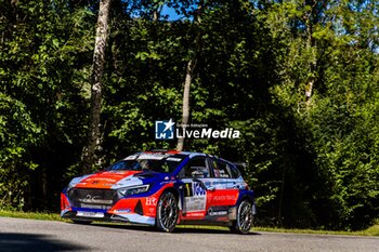 06/09/2024 - 01 CAMILLI Eric, DE LA HAYE Thibault, Hyundai i20N Rally2, Bonneton HDG - 2C, action during the Rallye Mont-Blanc Morzine 2024, 6th round of the Championnat de France des Rallyes 2024, from September 6 to 9 in Morzine, France - AUTO - RALLYE MONT-BLANC MORZINE 2024 - RALLY - MOTORI