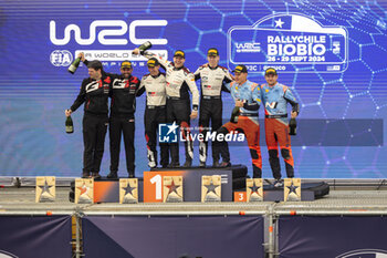 29/09/2024 - ROVANPERA Kalle, Toyota GR Yaris Rally1, portrait, EVANS Elfyn, Toyota GR Yaris Rally1, portrait, TANAK Ott, Hyundai I20 Rally1, portrait, podium, portrait during the Rally Chile 2024, 11th round of the 2024 WRC World Rally Car Championship, from September 26 to 29, 2024 at Concepcion, Chile - AUTO - WRC - RALLY CHILE 2024 - RALLY - MOTORI