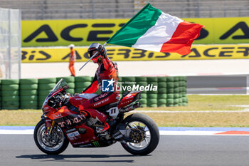 2024-06-16 - Nicolo Bulega (ITA) Ducati Panigale V4R, Aruba.It Racing - Ducati during FIM Superbike World Championship Pirelli 
Emilia-Romagna Round at Misano World Circuit, Misano Adriatico, Italy on June 16, 2024 - ROUND 04 EMILIA-ROMAGNA ROUND - SUPERPOLERACE AND RACE 2 - SUPERBIKE - MOTORS