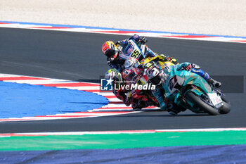 2024-06-15 - (27) Adam Norrodim from Malaysia of Petronas MIE Racing Honda, rides Honda CBR1000-RR followed by\ (1) Alvaro Bautista from Spain of Aruba.it Ducati Team, rides Ducati Panigale V4R in action during the FIM Motul Superbike World Championship - Free practice session of Emilia Romagna Round at Marco Simoncelli World Circuit in Misano Adriatico on June 15, 2024 in Misano Adriatico, Rimini, Italy. - PIRELLI EMILIA ROMAGNA ROUND - FREE PRACTICE - SUPERBIKE - MOTORS